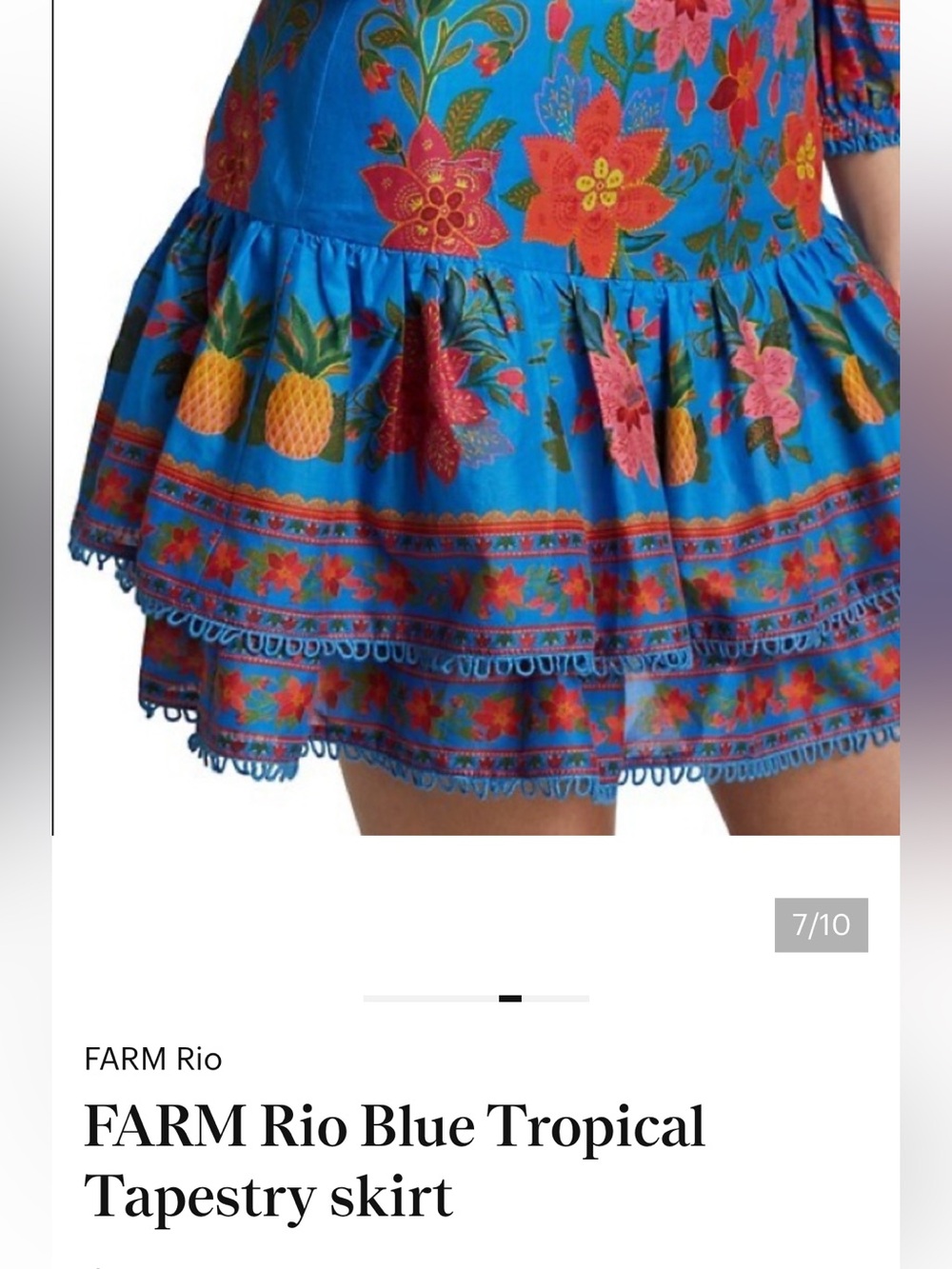 FARM Rio Blue Floral Tiered Mini skirt with Pink-Red Flowers